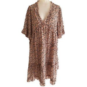 ODDY Animal Print Tiered Ruffle Dress Boho Size 1XL Leopard Cheetah NWT